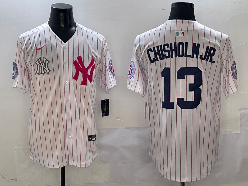 Men New York Yankees #13 Chisholm jr White Stripe Jointly Name Nike 2025 MLB Jersey style 8->new york yankees->MLB Jersey